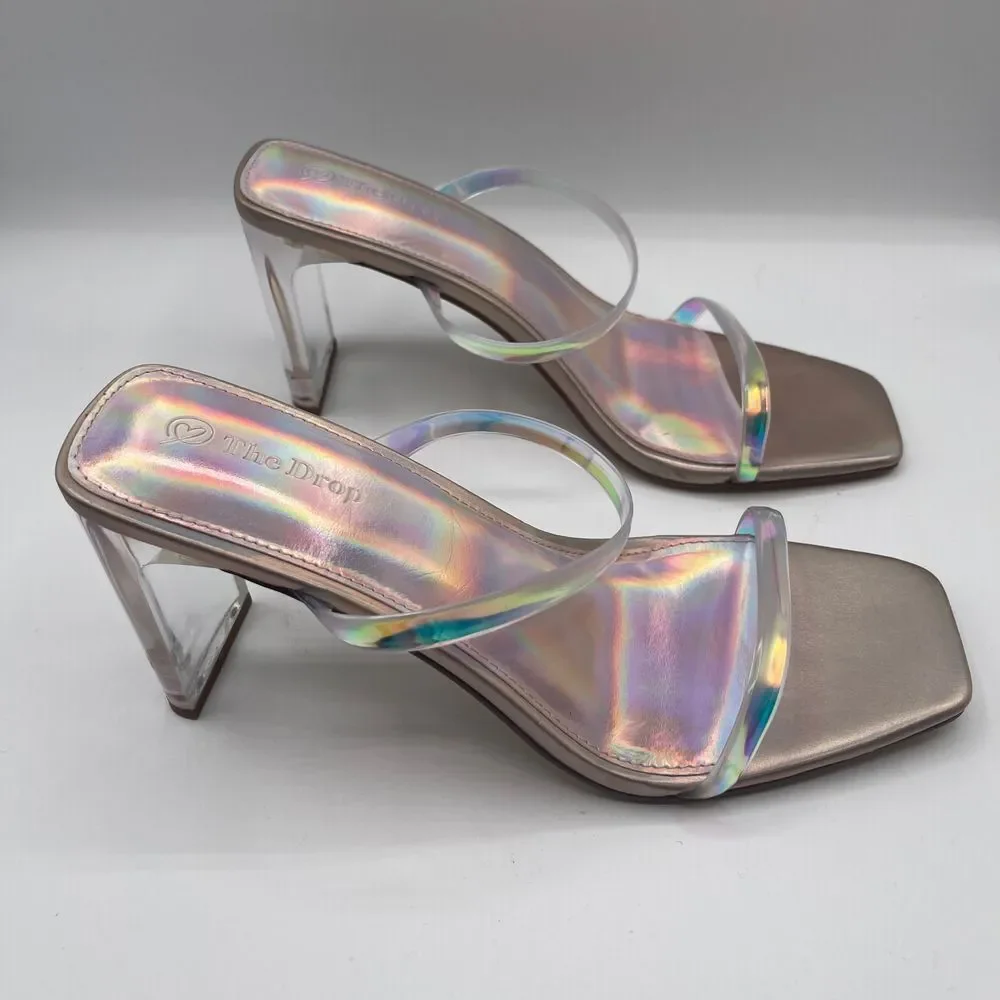 The Drop Avery Square Toe 2 Strap Lucite Heel Iridescent Sandal Party Shoes Sz 7 - Picture 4 of 11